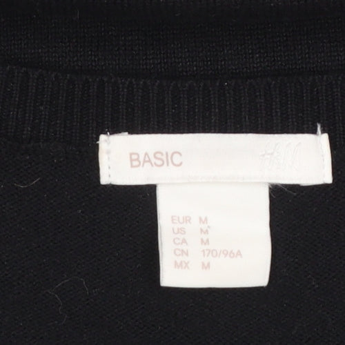 H&M Women's Black V-Neck Knit Jumper Size 12 Long Sleeve Pullover