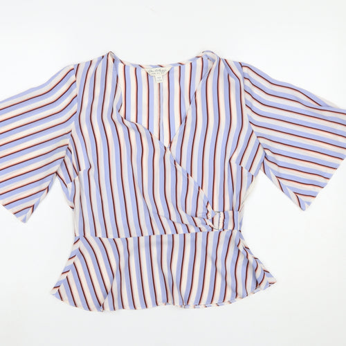 Miss Selfridge Womens Multicoloured Striped Wrap Blouse Size 10