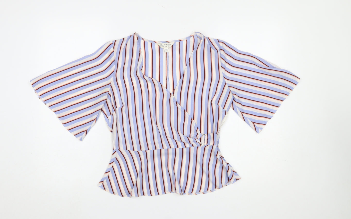 Miss Selfridge Womens Multicoloured Striped Wrap Blouse Size 10
