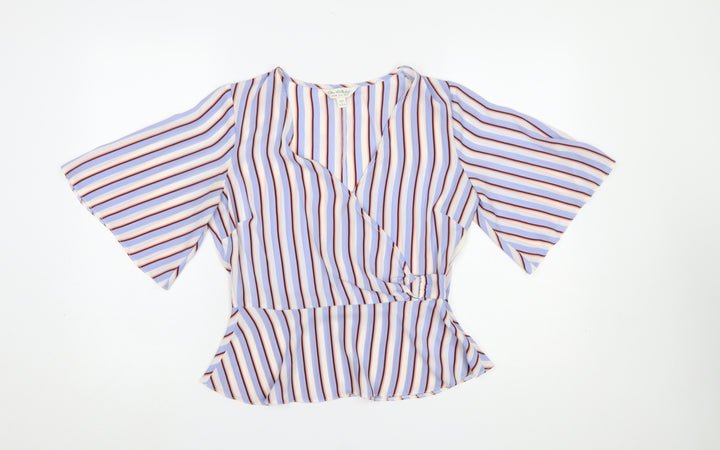 Miss Selfridge Womens Multicoloured Striped Wrap Blouse Size 10
