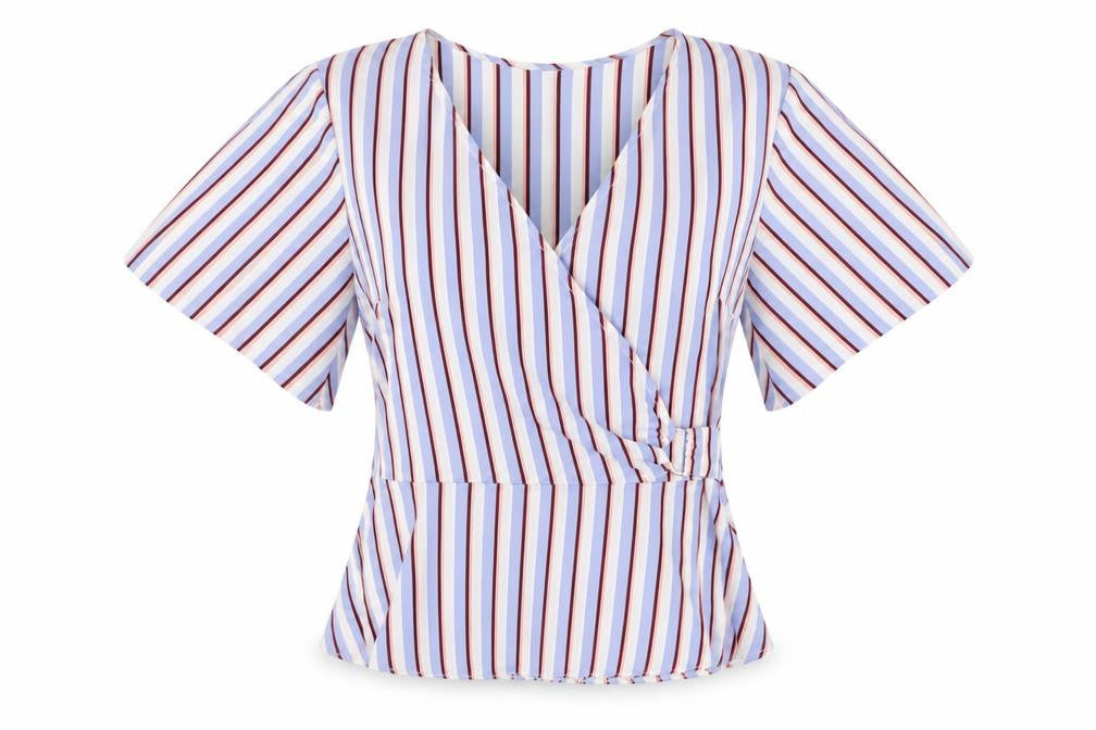 Miss Selfridge Womens Multicoloured Striped Wrap Blouse Size 10