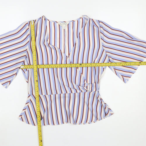 Miss Selfridge Womens Multicoloured Striped Wrap Blouse Size 10