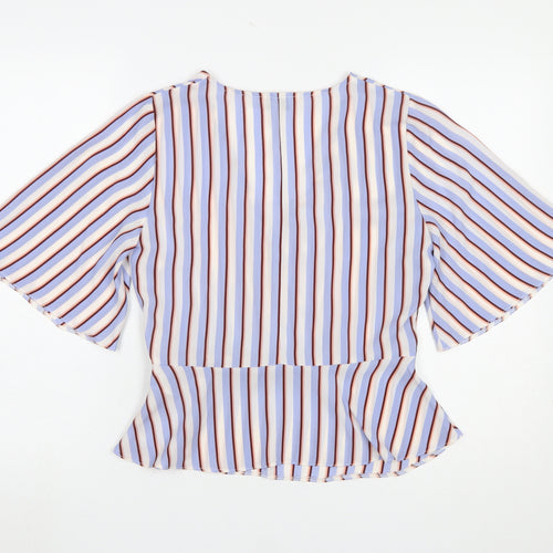 Miss Selfridge Womens Multicoloured Striped Wrap Blouse Size 10