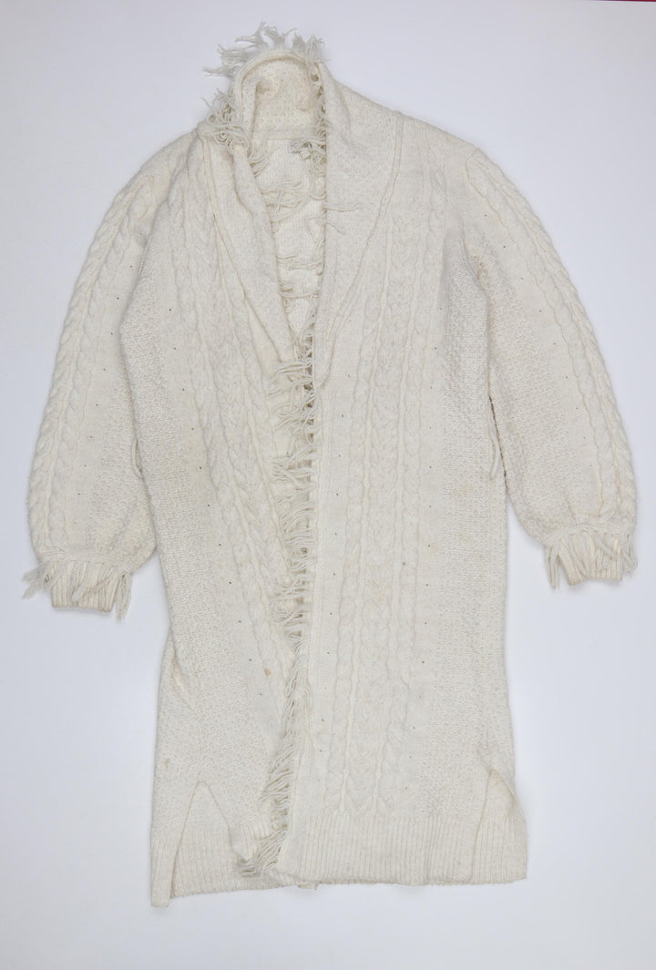 Monsoon Women’s Ivory Cable Knit Fringe Cardigan M