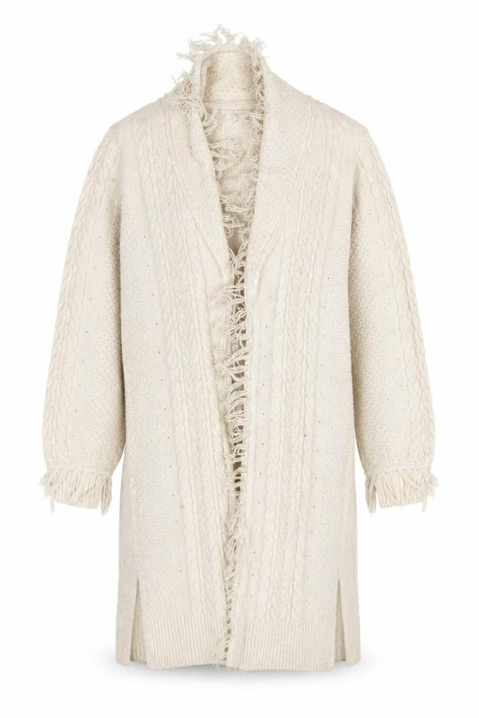 Monsoon Women’s Ivory Cable Knit Fringe Cardigan M