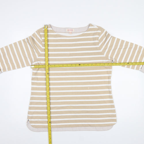 Pomodoro Womens Beige White Striped 3/4 Sleeve Cotton T-Shirt UK 16