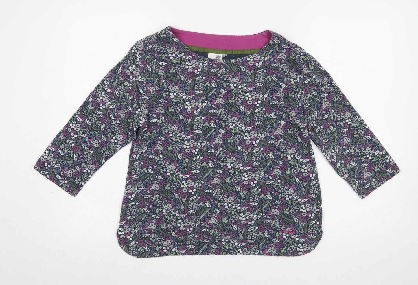 Weird Fish Women's Blue Floral Jersey 3/4 Sleeve Top Size 16