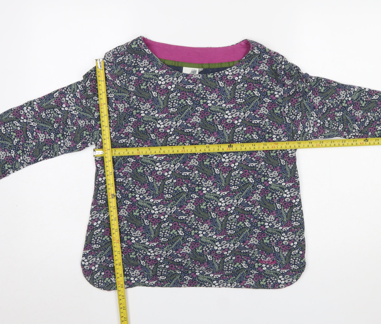Weird Fish Women's Blue Floral Jersey 3/4 Sleeve Top Size 16