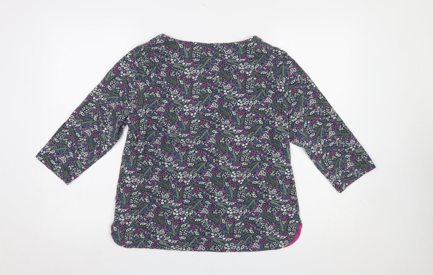 Weird Fish Women's Blue Floral Jersey 3/4 Sleeve Top Size 16