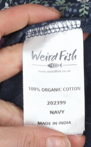 Weird Fish Women's Blue Floral Jersey 3/4 Sleeve Top Size 16