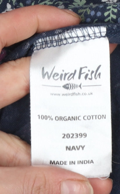 Weird Fish Women's Blue Floral Jersey 3/4 Sleeve Top Size 16