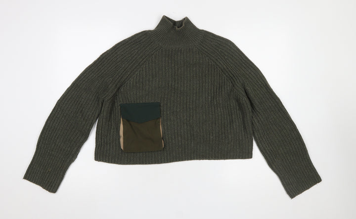 Zara Women Green Chunky Knit High Neck Pullover Jumper Size 12