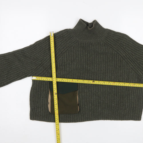 Zara Women Green Chunky Knit High Neck Pullover Jumper Size 12
