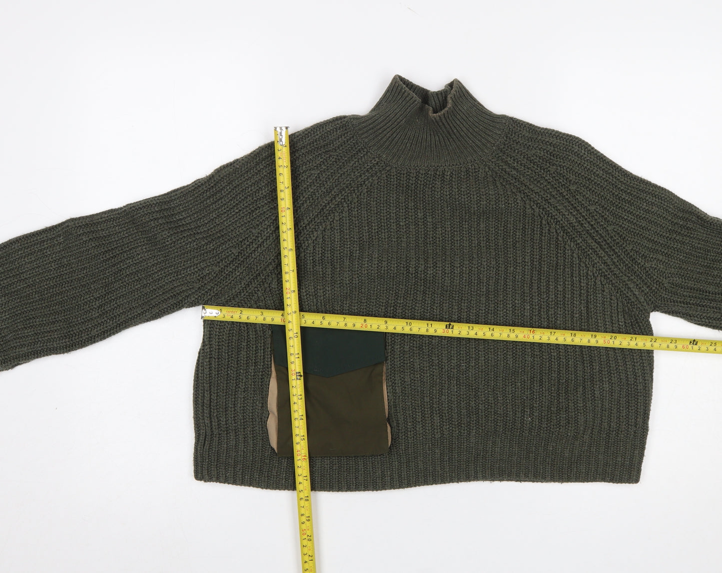 Zara Women Green Chunky Knit High Neck Pullover Jumper Size 12