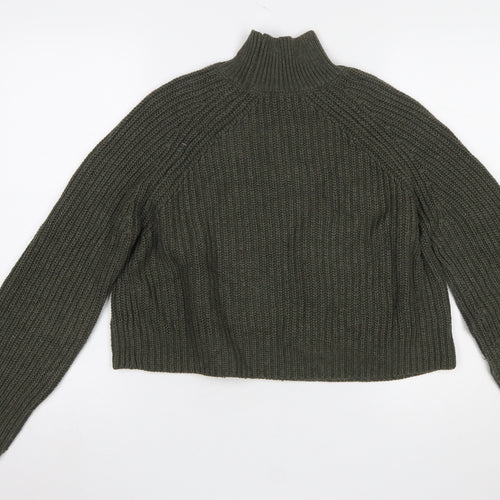 Zara Women Green Chunky Knit High Neck Pullover Jumper Size 12