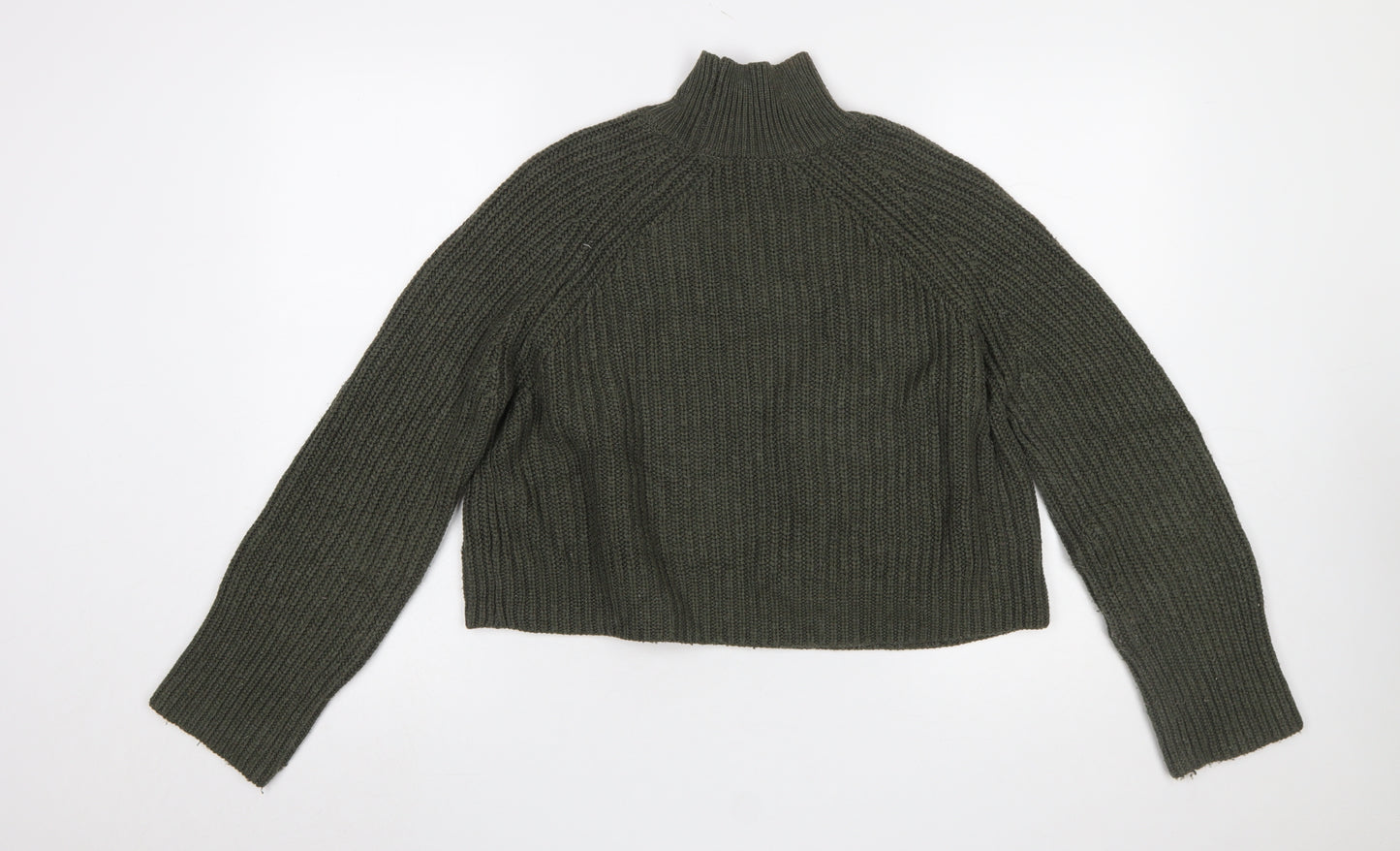 Zara Women Green Chunky Knit High Neck Pullover Jumper Size 12