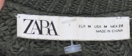 Zara Women Green Chunky Knit High Neck Pullover Jumper Size 12