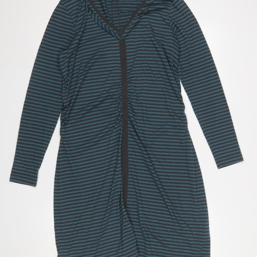 Sandwich Women Blue Striped XL V-Neck Long Sleeve Bodycon Dress
