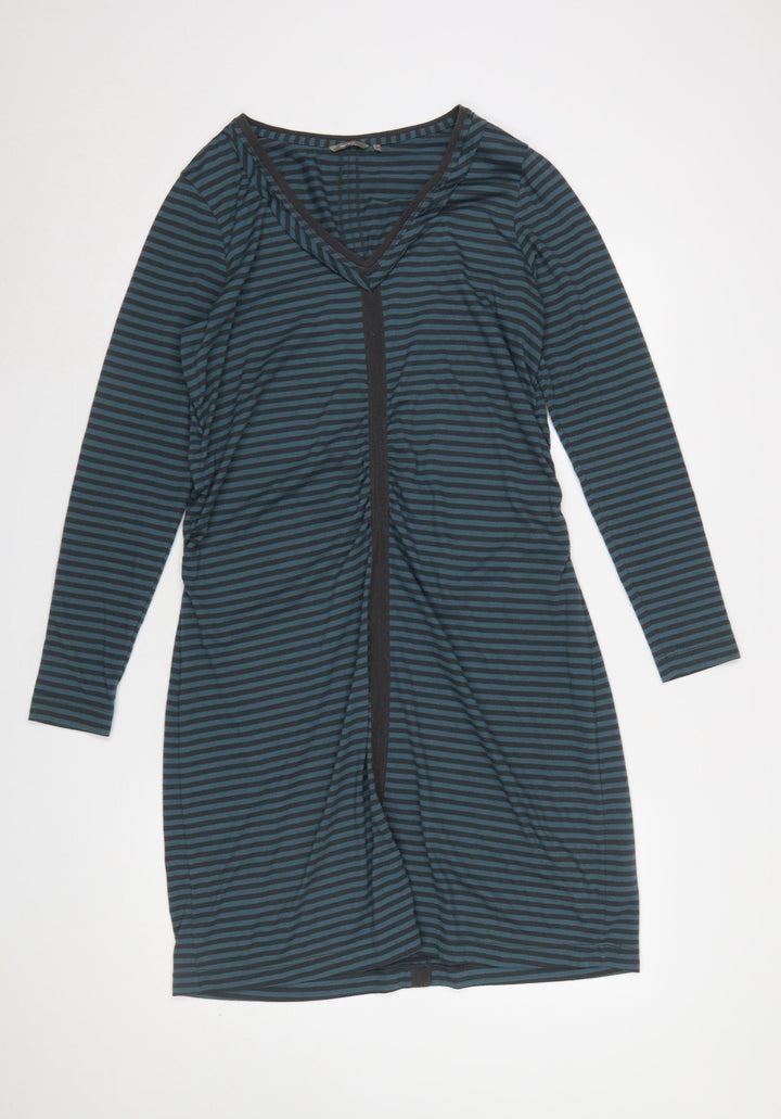 Sandwich Women Blue Striped XL V-Neck Long Sleeve Bodycon Dress