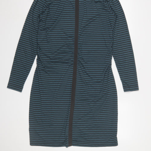 Sandwich Women Blue Striped XL V-Neck Long Sleeve Bodycon Dress
