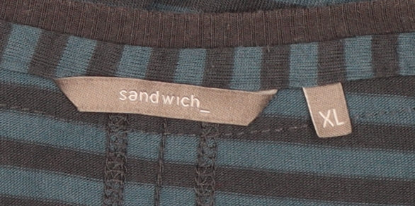Sandwich Women Blue Striped XL V-Neck Long Sleeve Bodycon Dress