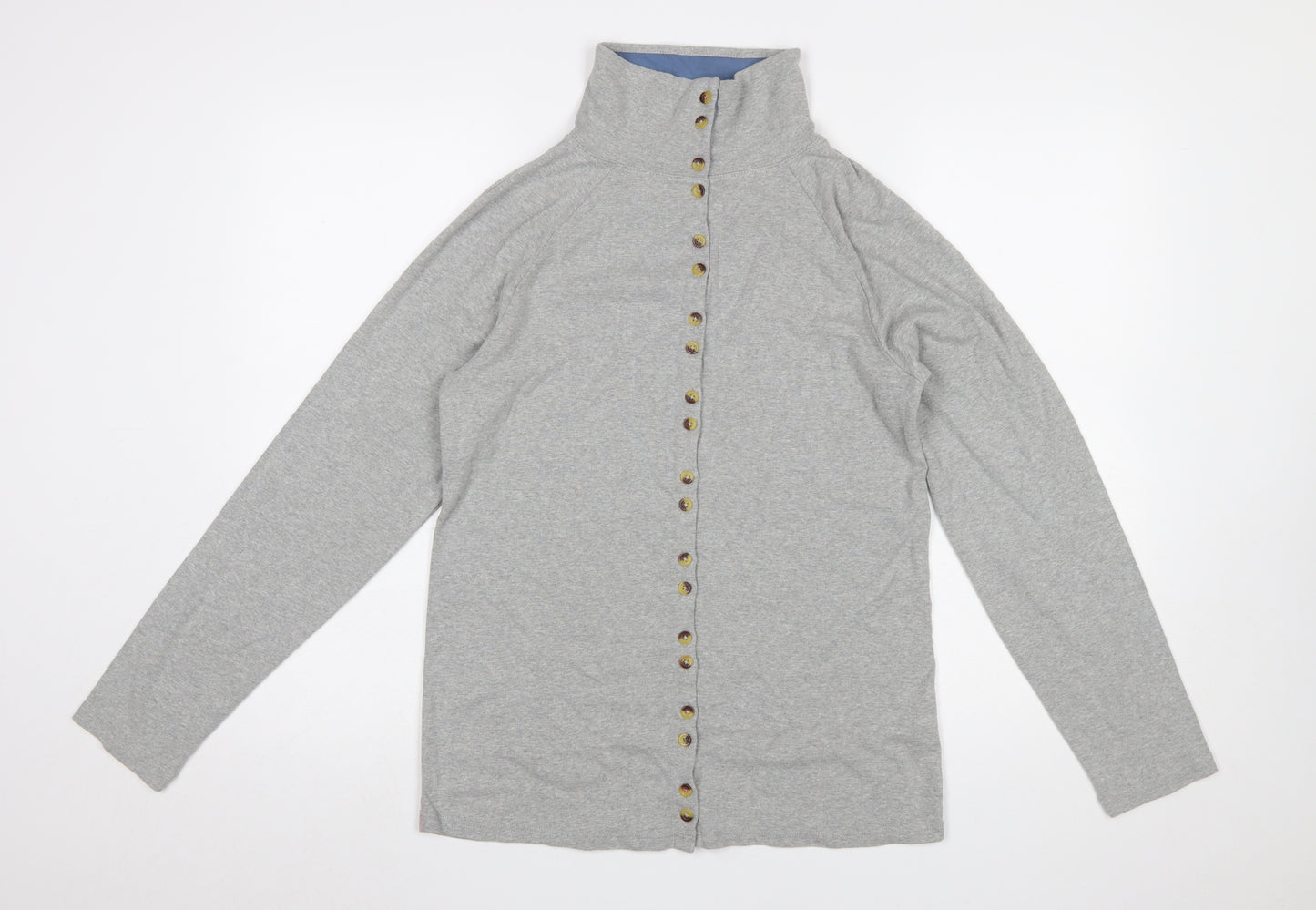 White Stuff Women's Grey Marl Button-Up Cotton Top UK 16 Long Sleeve