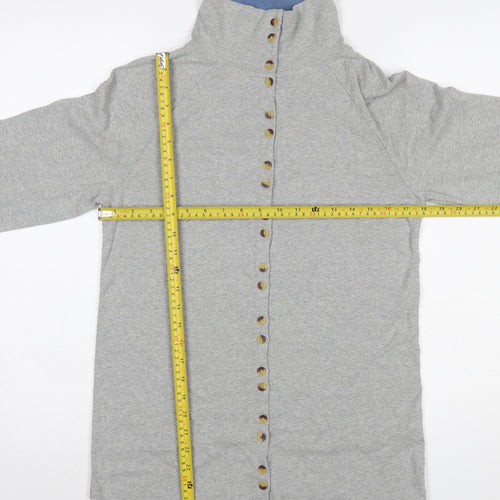 White Stuff Women's Grey Marl Button-Up Cotton Top UK 16 Long Sleeve