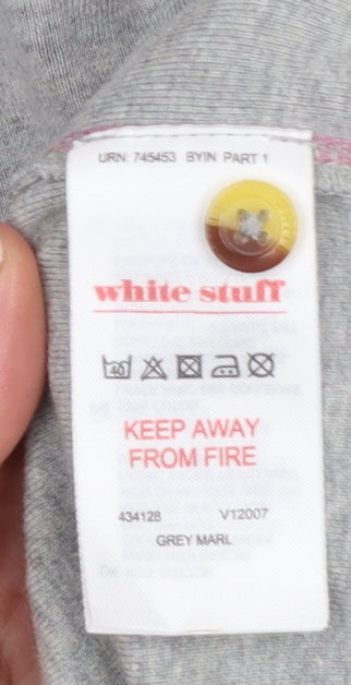 White Stuff Women's Grey Marl Button-Up Cotton Top UK 16 Long Sleeve