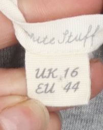 White Stuff Women's Grey Marl Button-Up Cotton Top UK 16 Long Sleeve