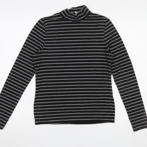 ASOS Women's Black Striped Mock Neck Long Sleeve Jersey Top UK 12