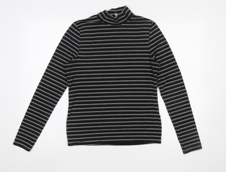 ASOS Women's Black Striped Mock Neck Long Sleeve Jersey Top UK 12