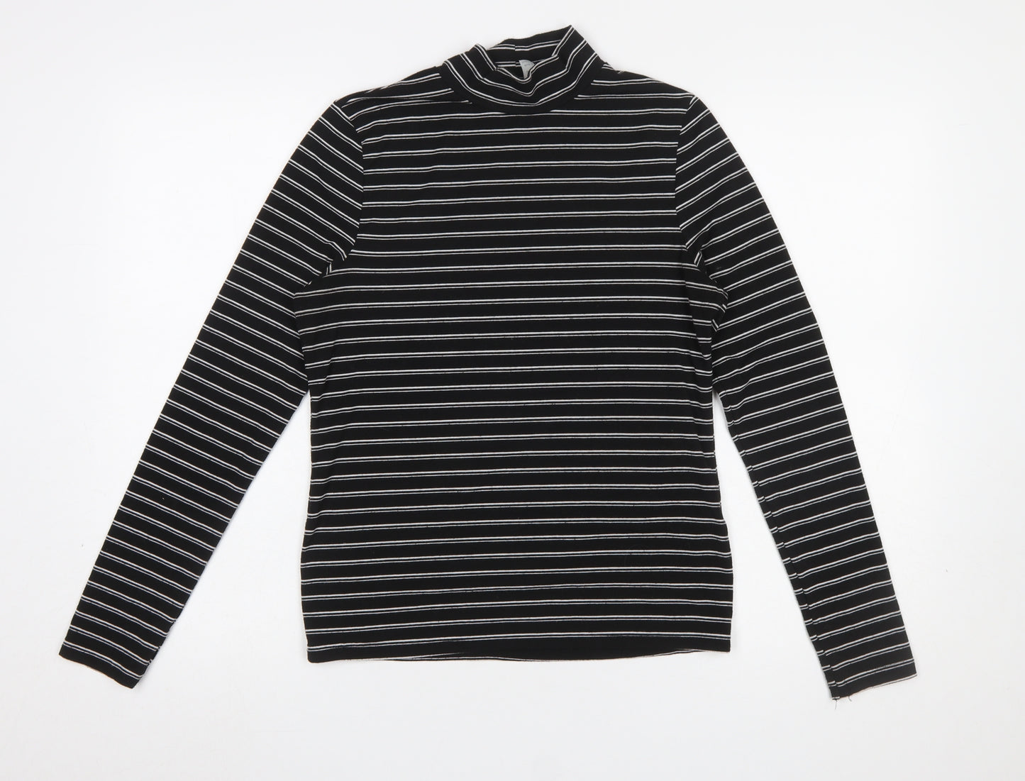 ASOS Women's Black Striped Mock Neck Long Sleeve Jersey Top UK 12