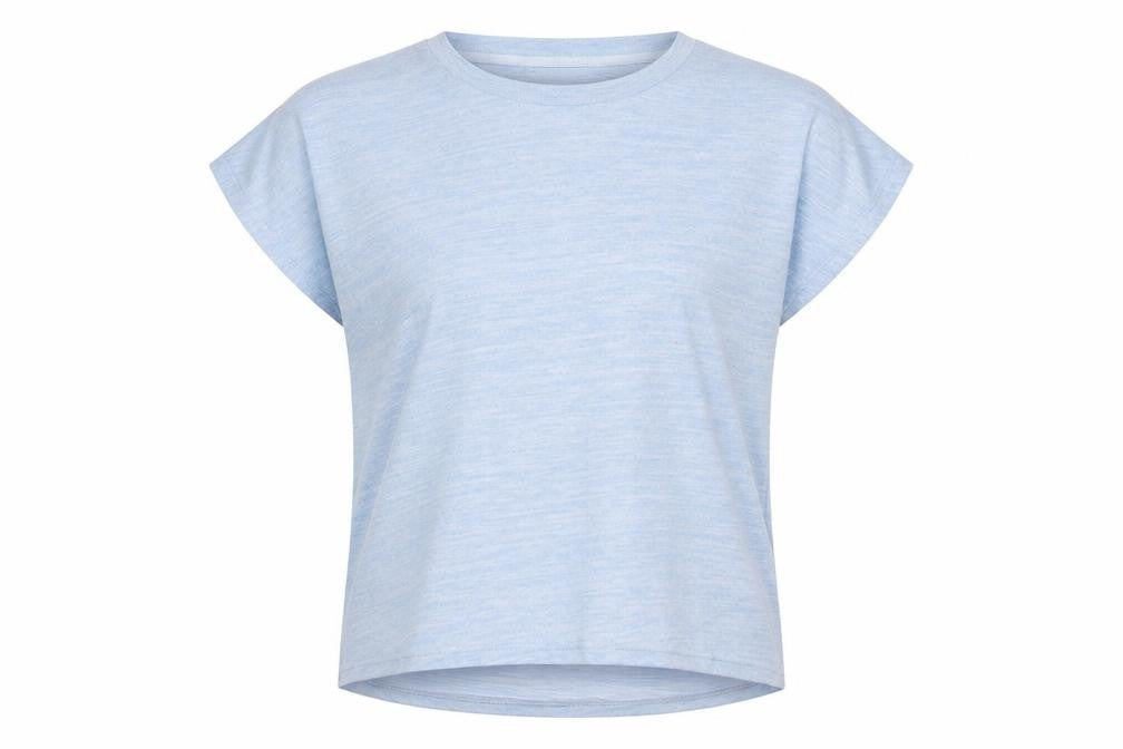 Front view of Maison de Nimes Women's Blue Short Sleeve Basic T-Shirt, size 12