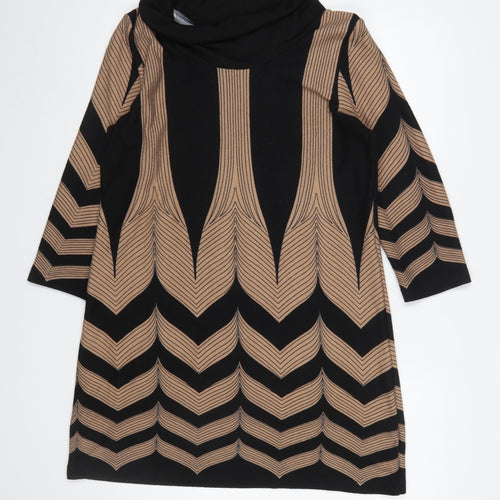 Epilogue Women Black Geometric Roll Neck Knit Shift Dress Size 16