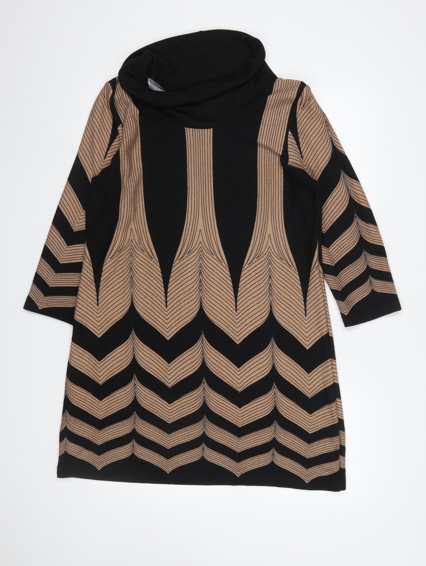 Epilogue Women Black Geometric Roll Neck Knit Shift Dress Size 16