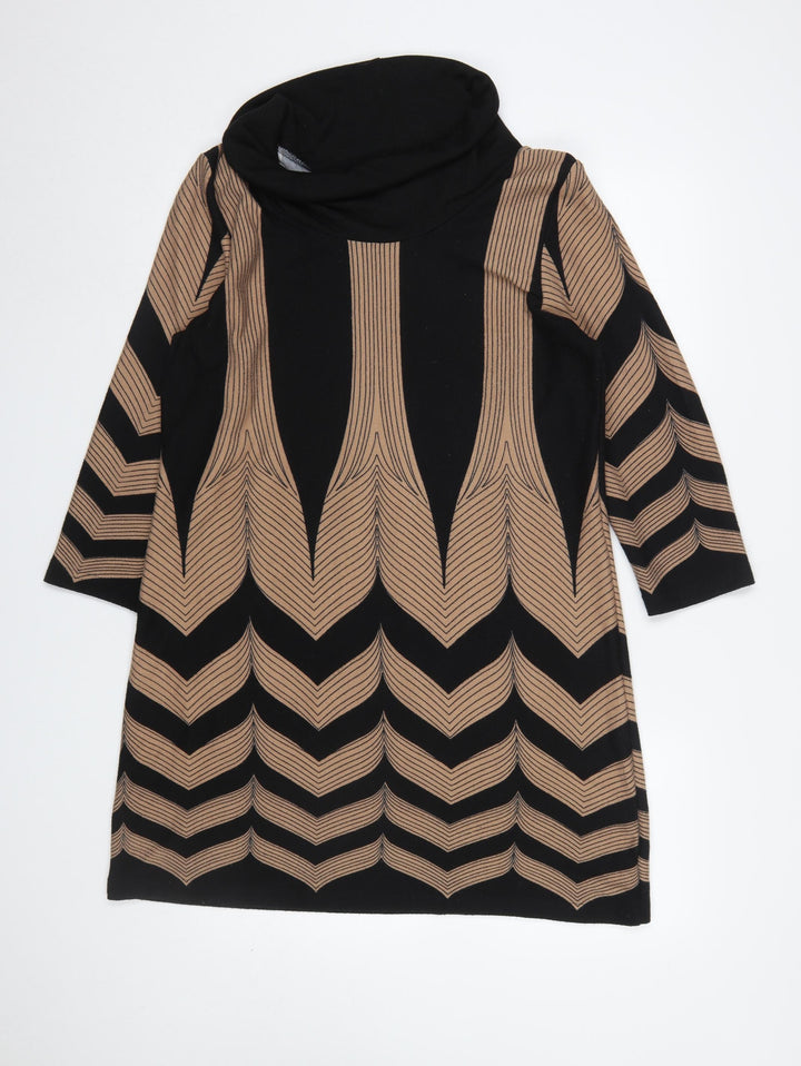 Epilogue Women Black Geometric Roll Neck Knit Shift Dress Size 16