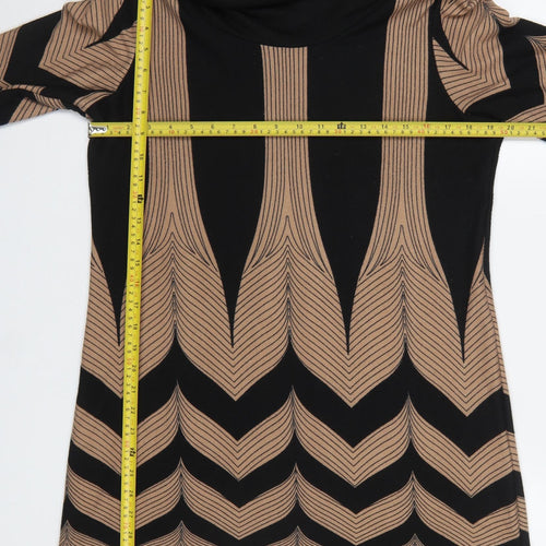 Epilogue Women Black Geometric Roll Neck Knit Shift Dress Size 16