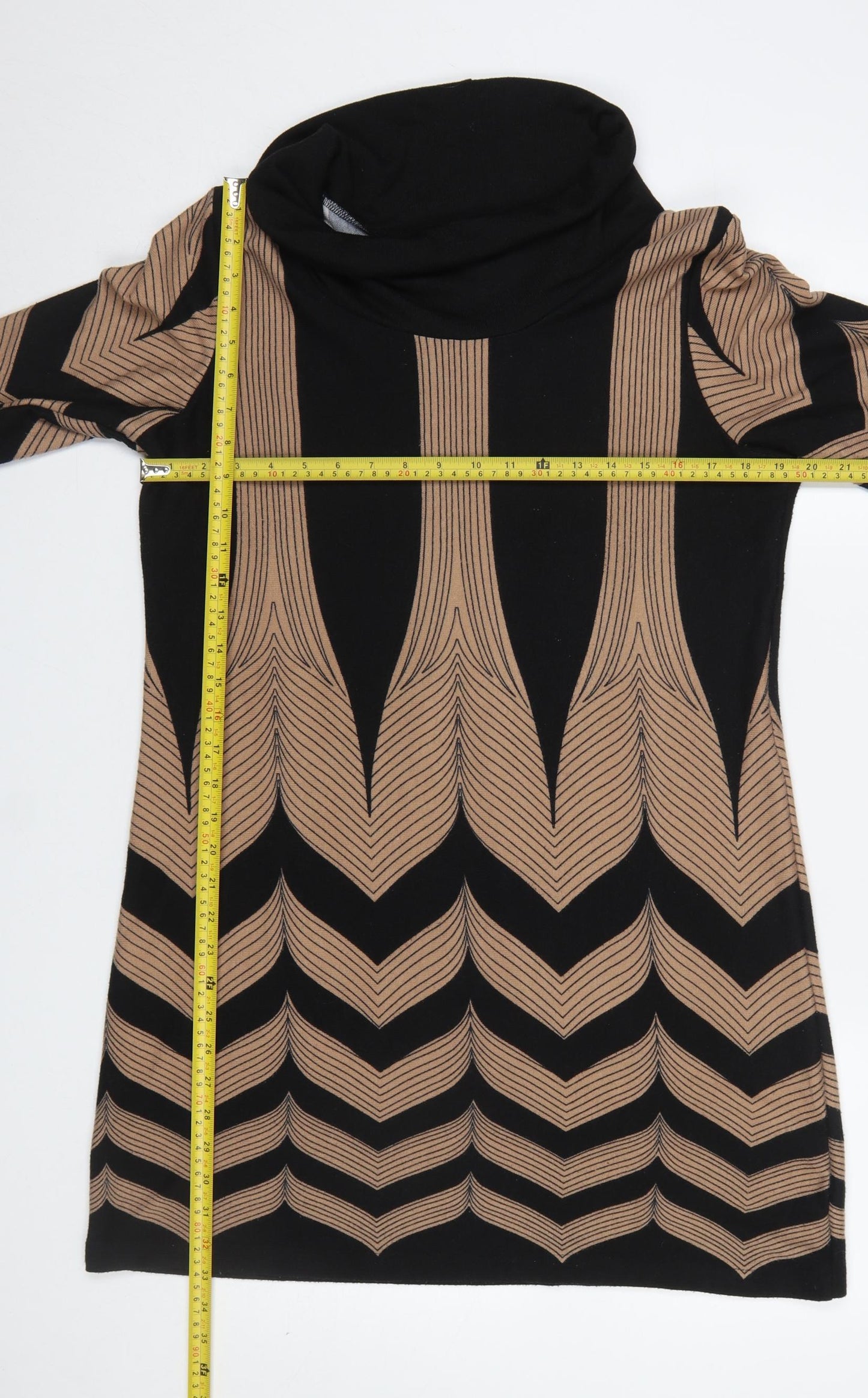 Epilogue Women Black Geometric Roll Neck Knit Shift Dress Size 16