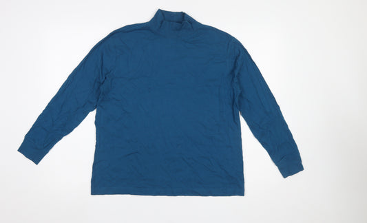 Lands' End Women's Blue Petite M Roll Neck Long Sleeve Cotton Top