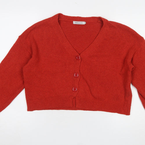 MISSLOOK Women Red V-Neck Button Cardigan Jumper Size M