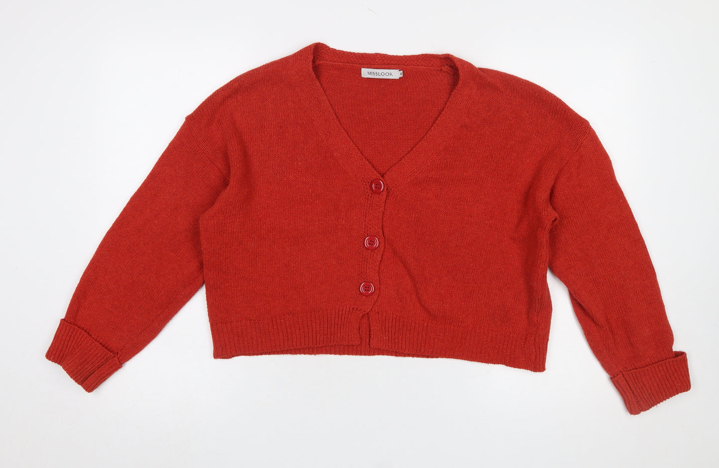 MISSLOOK Women Red V-Neck Button Cardigan Jumper Size M
