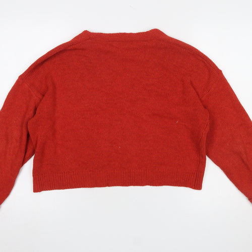 MISSLOOK Women Red V-Neck Button Cardigan Jumper Size M