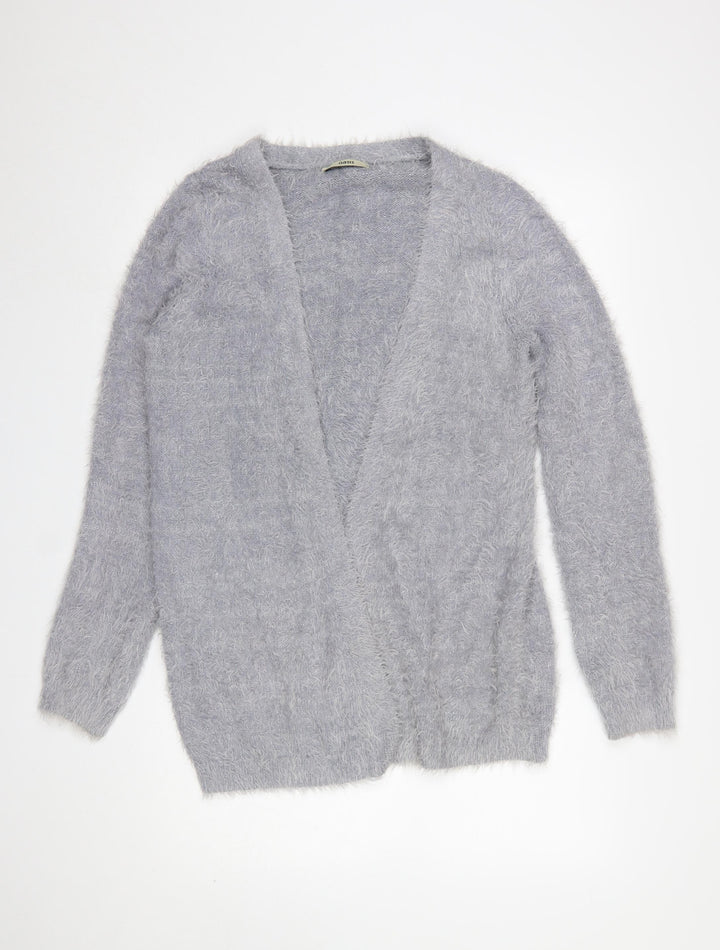 Oasis Women’s Grey Fuzzy Open Knit Long Sleeve Cardigan Size S