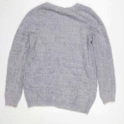 Oasis Women’s Grey Fuzzy Open Knit Long Sleeve Cardigan Size S