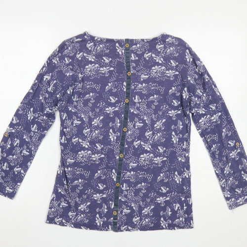 Mantaray Women’s Purple Floral Cotton Long Sleeve T-Shirt Size 12