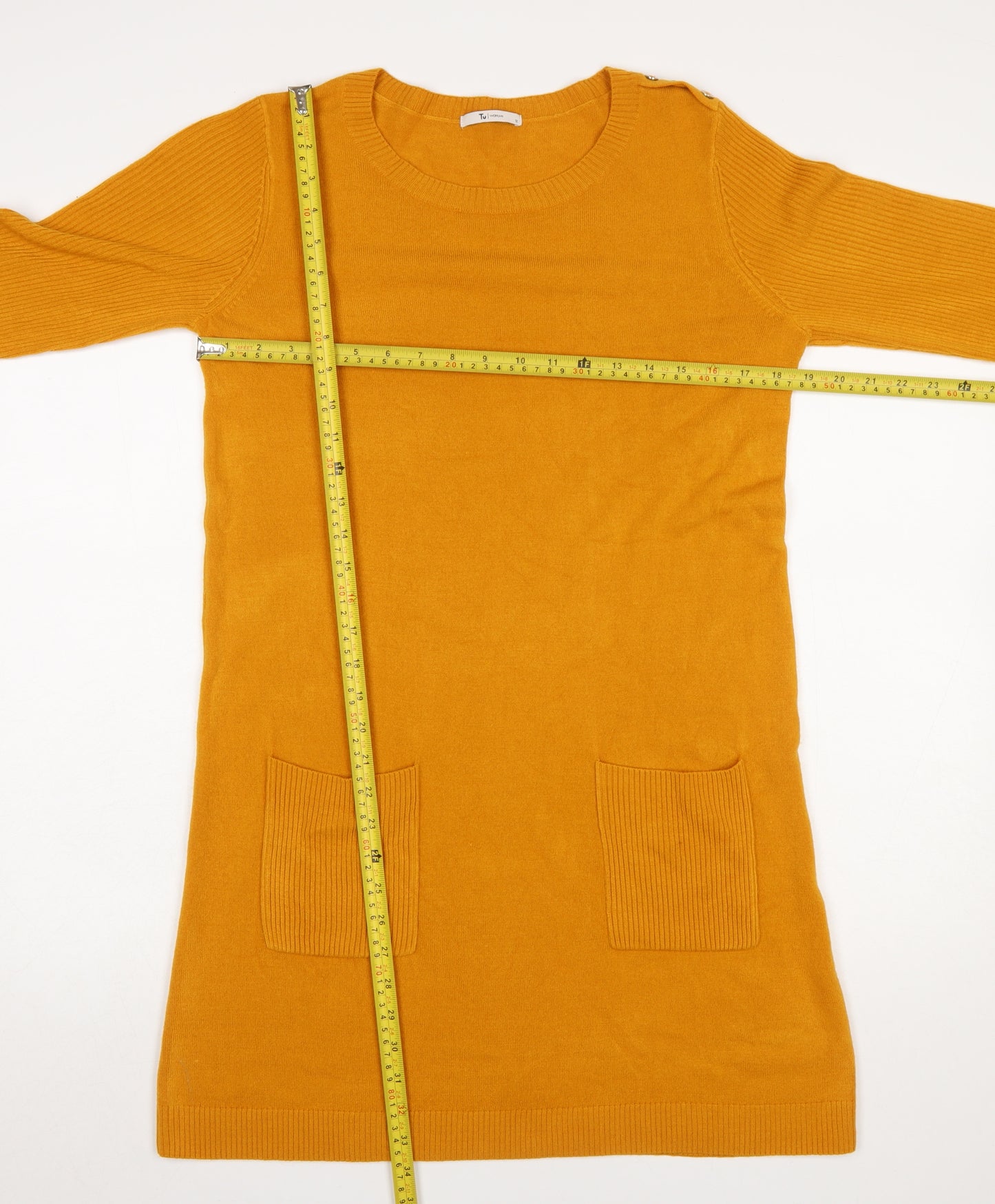 Tu Women’s Yellow Knit Long Sleeve Jumper Dress Size 12