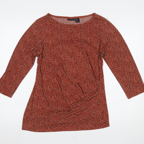 Tahari Women Red Animal Print L Tunic Stretch 3/4 Sleeve Blouse