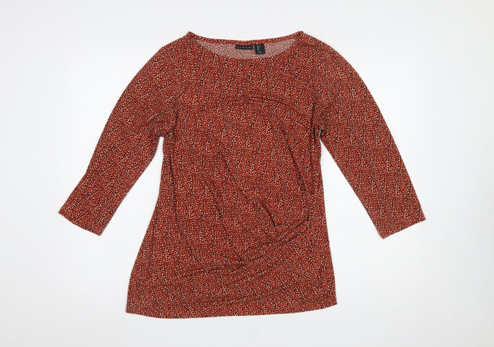 Tahari Women Red Animal Print L Tunic Stretch 3/4 Sleeve Blouse