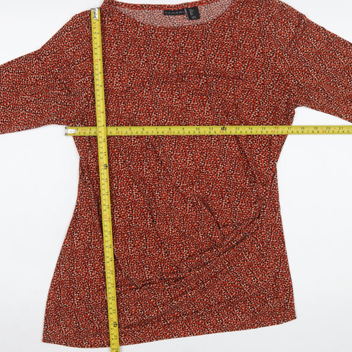 Tahari Women Red Animal Print L Tunic Stretch 3/4 Sleeve Blouse