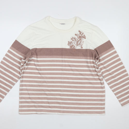 Damart Womens Cream Brown Striped Long Sleeve Jersey Top Size M 14/16